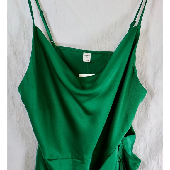 Floerns Emerald Green Satin Cowl Neck Draped Midi Dress Plus Size XXl Party Glam - Picture 8 of 12